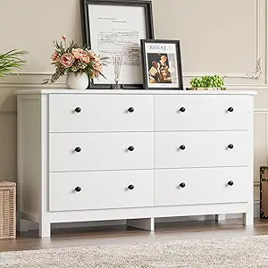 Black Dresser for Bedroom, Modern 6 Drawer Double Dresser for Kids