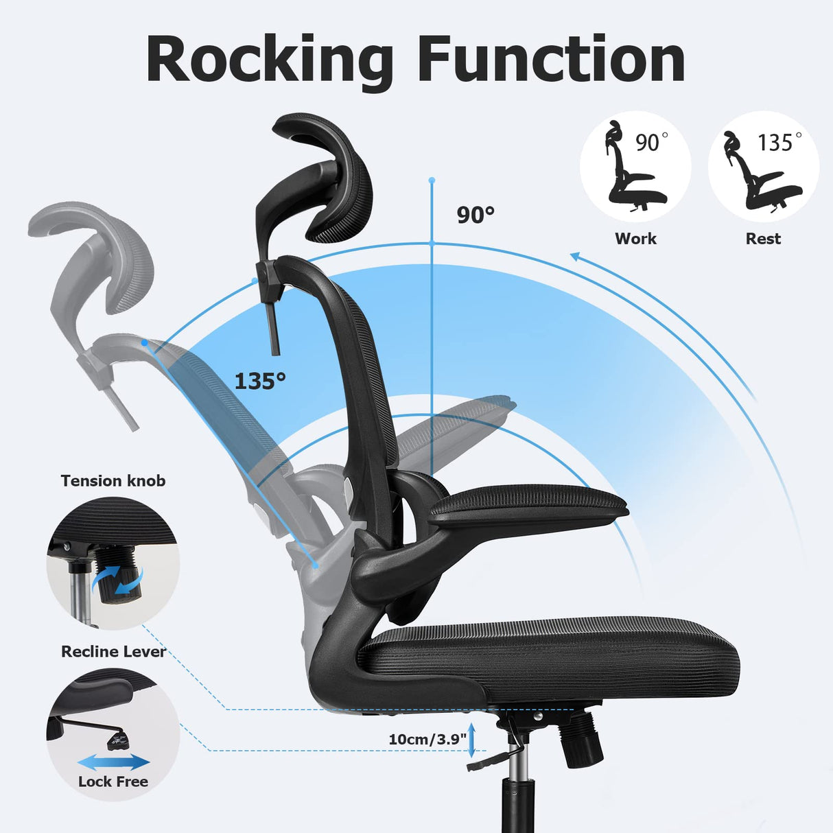 Ergonomic Office Chair, High Back Mesh Desk Chair with Lumbar Support and Adjustable