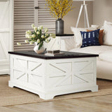 Farmhouse Coffee Table, Square Wood Center Table with Hinged Lift Top Fort