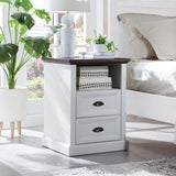 Nightstand with Charging Station, 2 Drawer Dresser for Bedroom, Farmhouse Small Dresser with Drawers