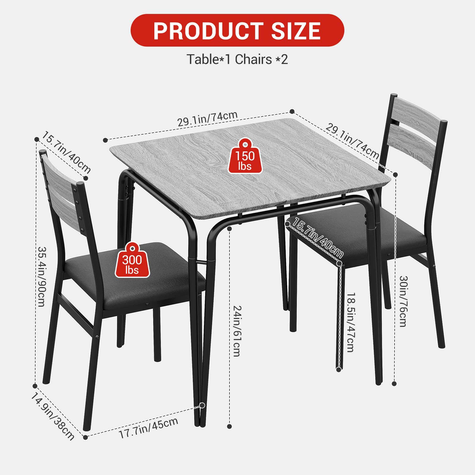 3-Piece Dining Table Set for Small Spaces