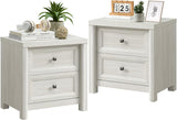 Farmhouse White Night Stands Set of 2, Bedside Tables Nightstands with 2 Drawers Storage