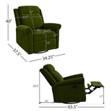 360° Swivel Recliner, Velvet Rocking Recliner Upholstered Recliner Chair, Rocker with Adjustable Backrest Nailhead Trims, Green