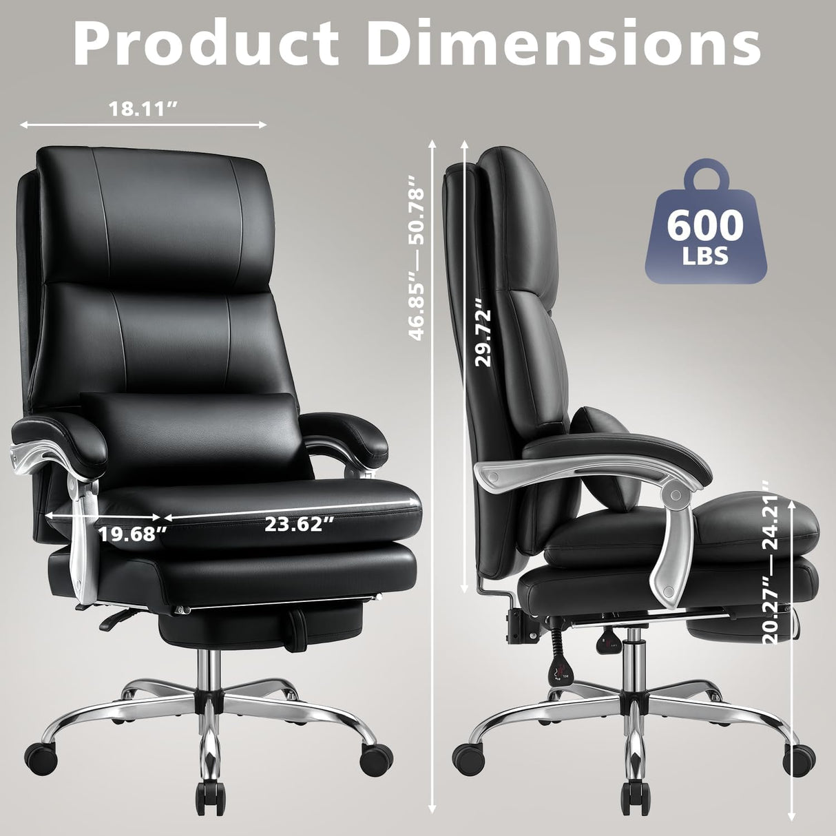 Heavy Duty Office Chair 600lbs - Big and Tall Executive Desk Chair with Footrest