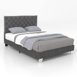 Upholstered Bed Frame, Modern Platform Bed w/Button Tufted Velvet Headboard,