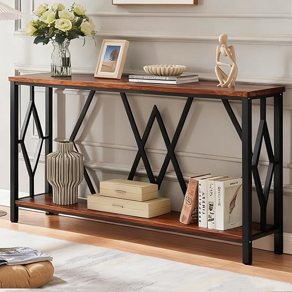 Gold Entryway Console Table with Faux Marble Top - 55 Inch Modern Sofa Table