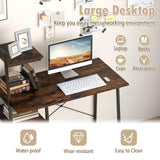 COSTWAY Computer Desk with 4-Tier Storage Shelves, Home Office Desk Writing Table with Sturdy X-Shape Frame, Adjustable Foot Pads, Modern Simple Style Small Study Desk, Wide Tabletop (Brown and Black)