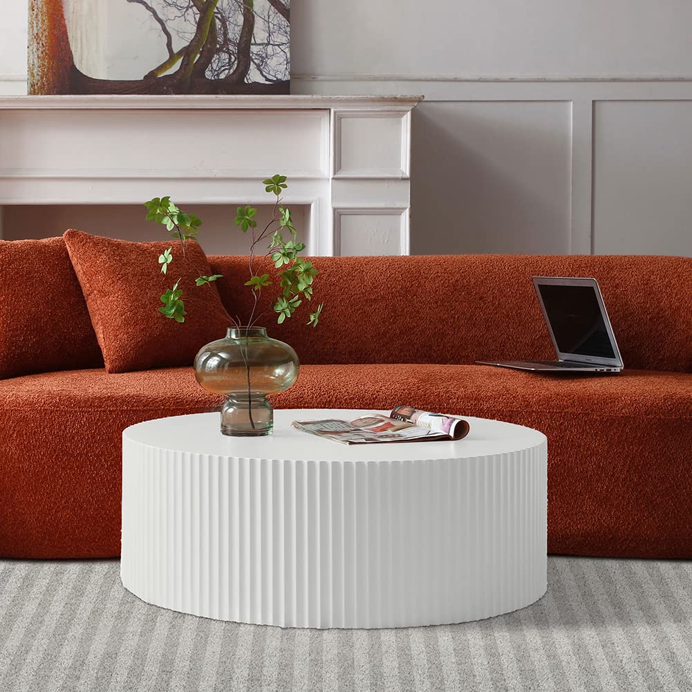 White Round Drum Coffee Table Modern Large Round Coffee Table Wood Side