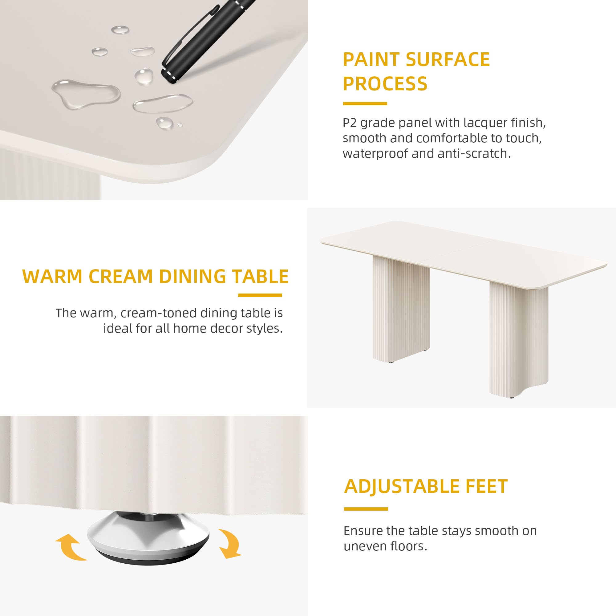 70.8" Modern Rectangular Dining Table for 6-8 People - White