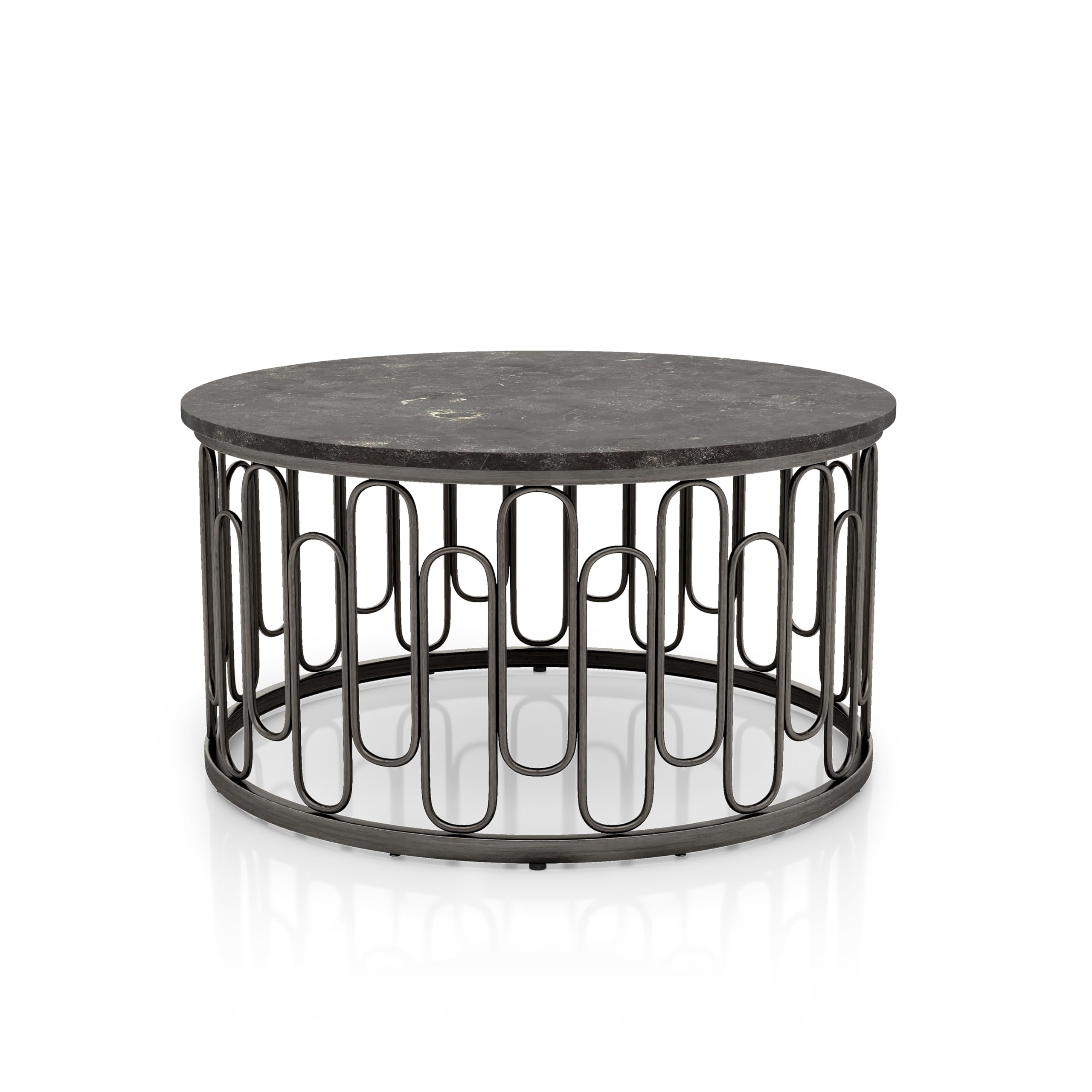 Davis Modern Round Coffee Table with Marble Top & Sturdy Metal Legs & Open Shelf for Living Room
