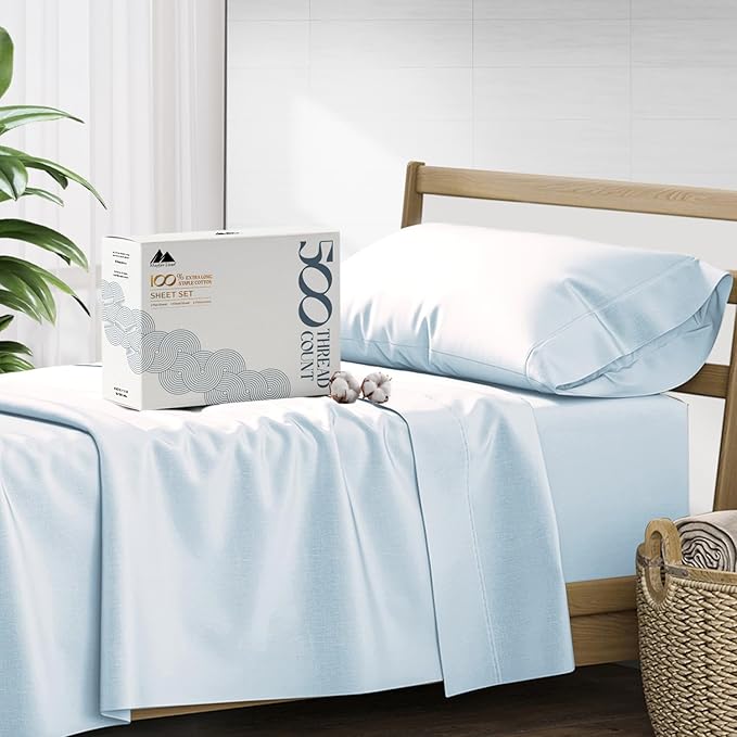 King Size Cotton Sheets Set - 500 Thread Count 4 PC 100% Cotton Sheets for King Bed,