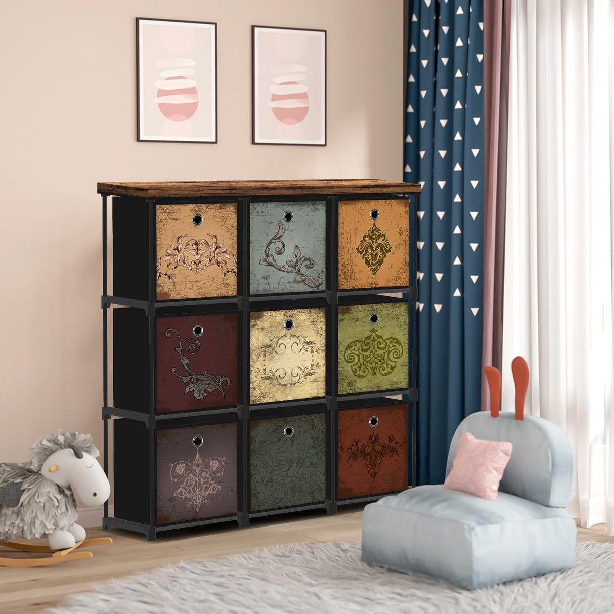 Fabric Dresser with 9 Drawers, DIY Cube Organizer for Closet, Storage Drawer Unit Chest