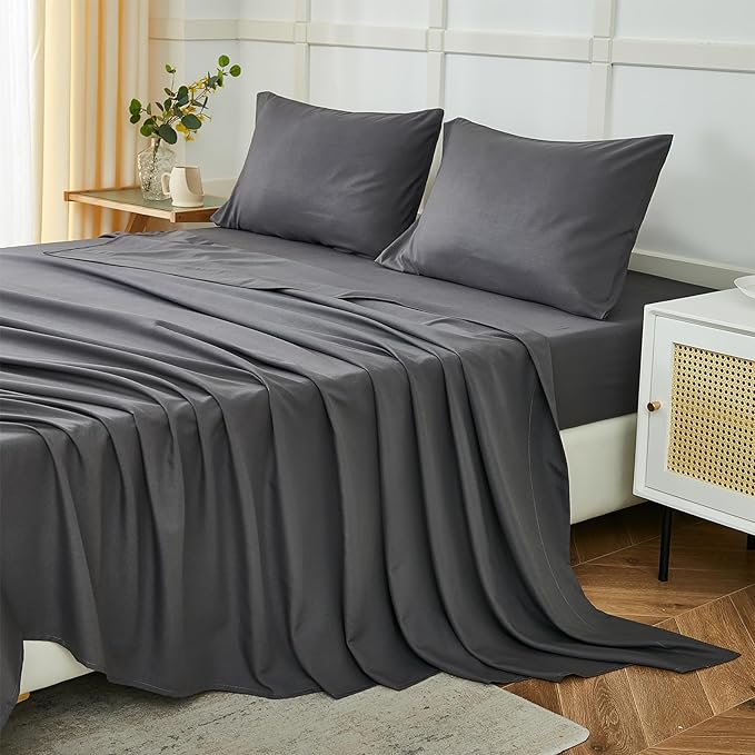 King Size Sheets Set, 4 Piece Microfiber Grey Bed Sheets King Set,Hotel Luxury Super