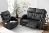 Loveseat Recliner Sofa, 2 Seater Reclining Loveseat Sofa, PU Leather Recliner Loveseat Couch, Modern Recliner Chair for Living Room, with Cup Holder and 2 Cell Phone Holder, USB Ports, Black