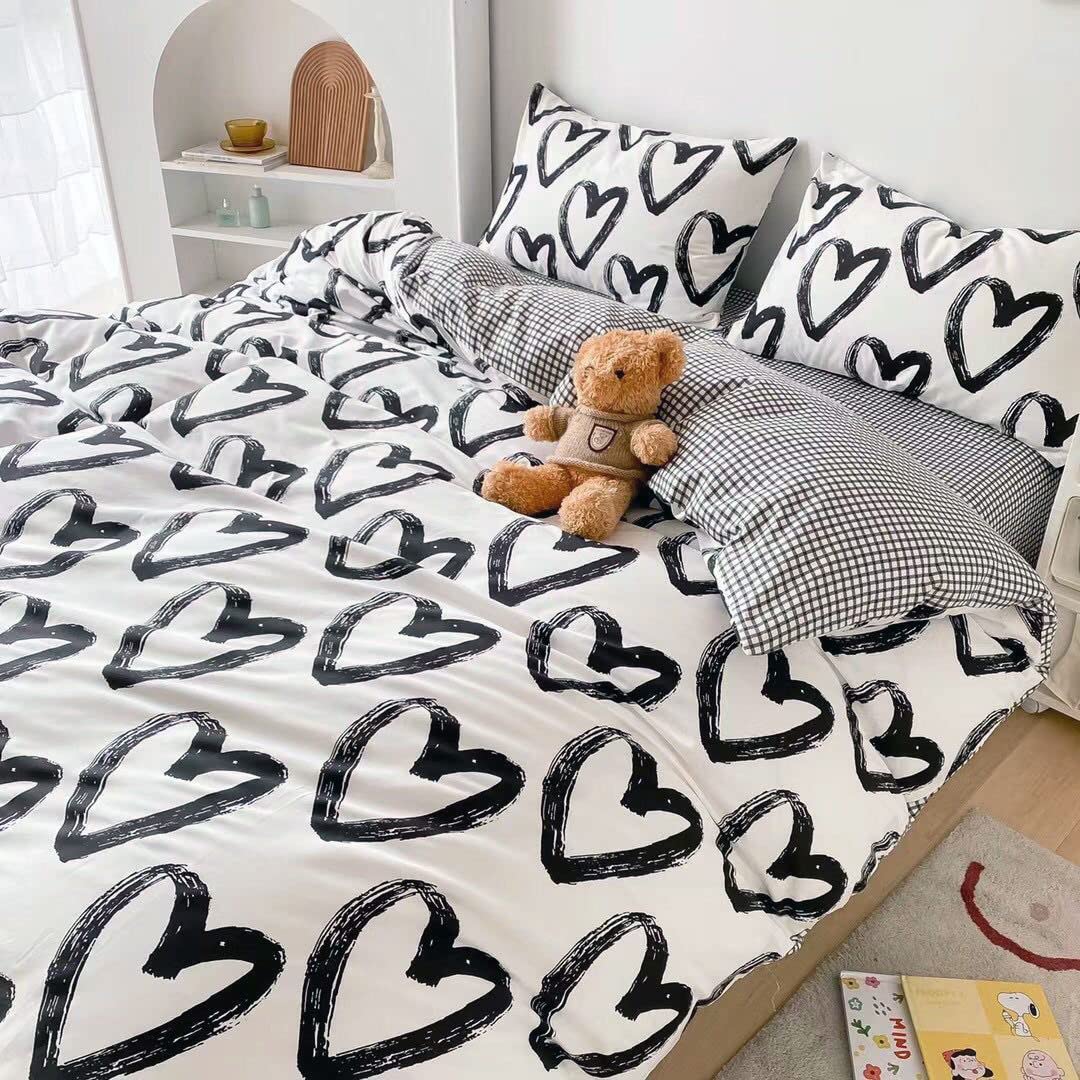 Love Comforter Sets Twin Black and White Bedding Comforters Cotton Women Girls Heart