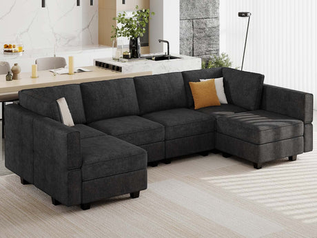 U Shaped Couch Modular Sofa Reversible Storage Ottoman Sofa Oversized