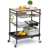 Kitchen Island Serving Cart with Utility Wood Tabletop, 4-Tier Rolling Storage Cart