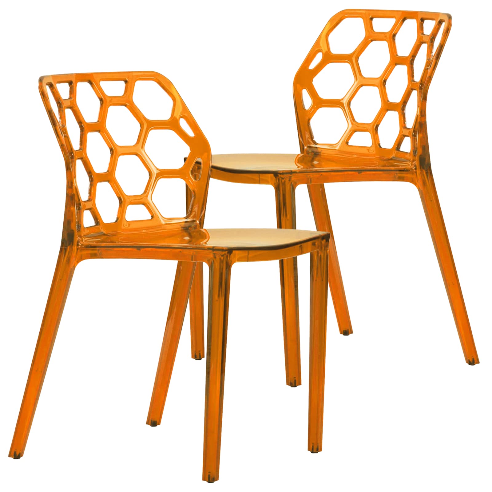 Transparent Lucite Dining Chair Modern Honeycomb Cut-Out Design Backrest - Stackable