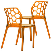 Transparent Lucite Dining Chair Modern Honeycomb Cut-Out Design Backrest - Stackable