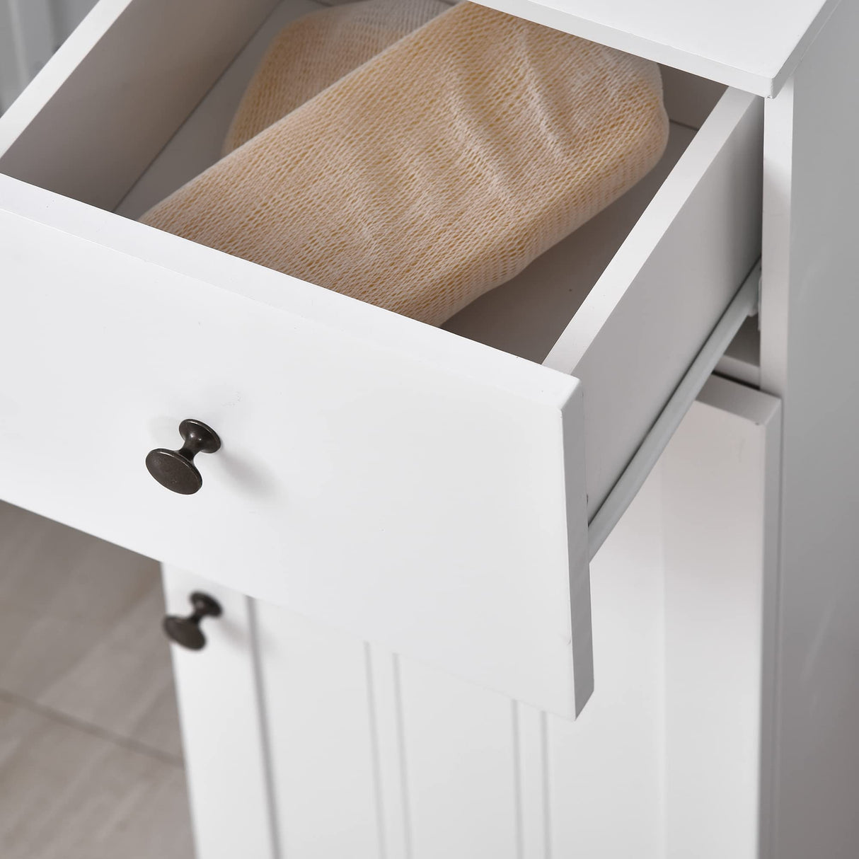 Short Bathroom Storage Cabinet, Cabinet Organizer with 1 Drawer and Adjustable Shelf