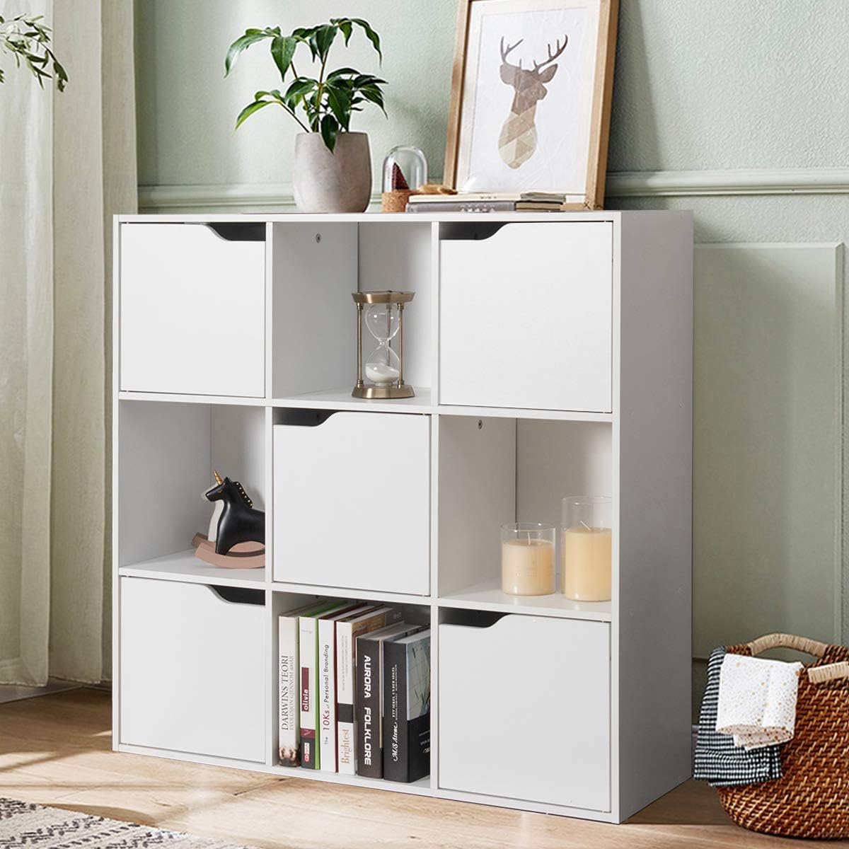 9-Cube Storage Organizer, Storage Cabinet with 4 Open Cubes