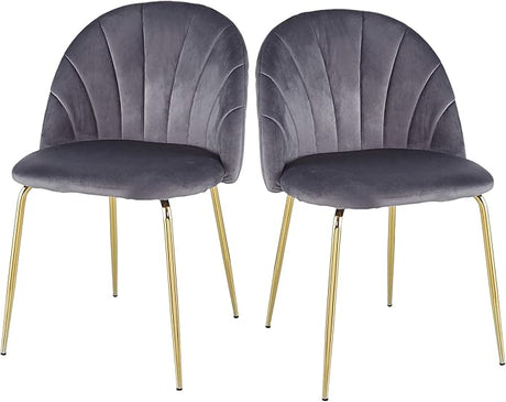 Set of 2 Velvet Upholstered Dining Chair Tufted Accent Chair with Metal Legs for Kitchen,