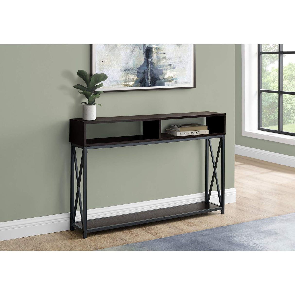 3574 Accent Table, Console, Entryway, Narrow, Sofa, Living Room, Bedroom, Metal, Laminate, Black,