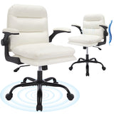 Ergonomic Swivel Office Chair with Flip-Up Armrests - White (Set of 2)
