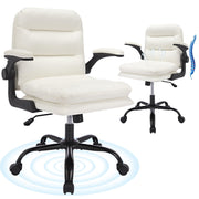 Ergonomic Swivel Office Chair with Flip-Up Armrests - White (Set of 2)