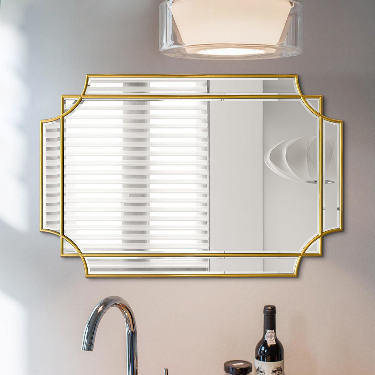 Gold Beveled Mirror - Wall Mirrors Decorative 20"x30" Scalloped Mirror Modern