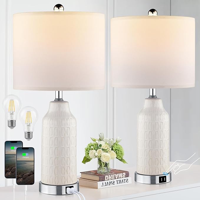 22" White Ceramic Modern Table Lamp with Ginger Jar Design - for Living Room