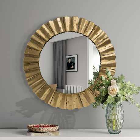 Decorative Mirrors, 30IN Handcrafted Wall Mounted Mirrors Decor, Gold Round HD Wall