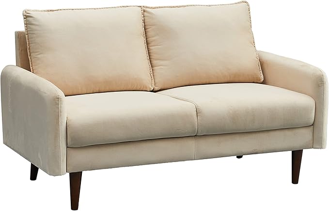 Velvet Loveseat Mid-Century Modern Sofa Tufted Couch with Wooden Legs for Living Room