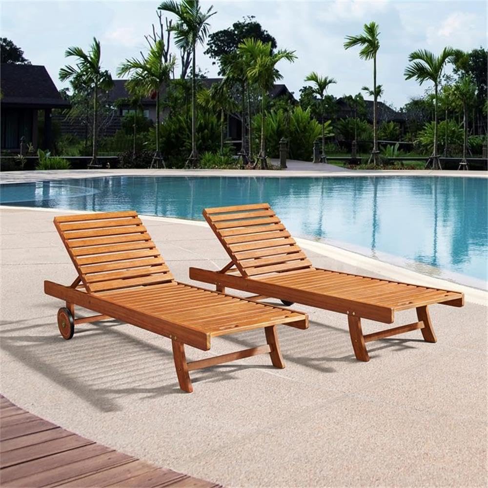 Caspian 2-Pack Adjustable Eucalyptus Wood Outdoor Lounge Chairs
