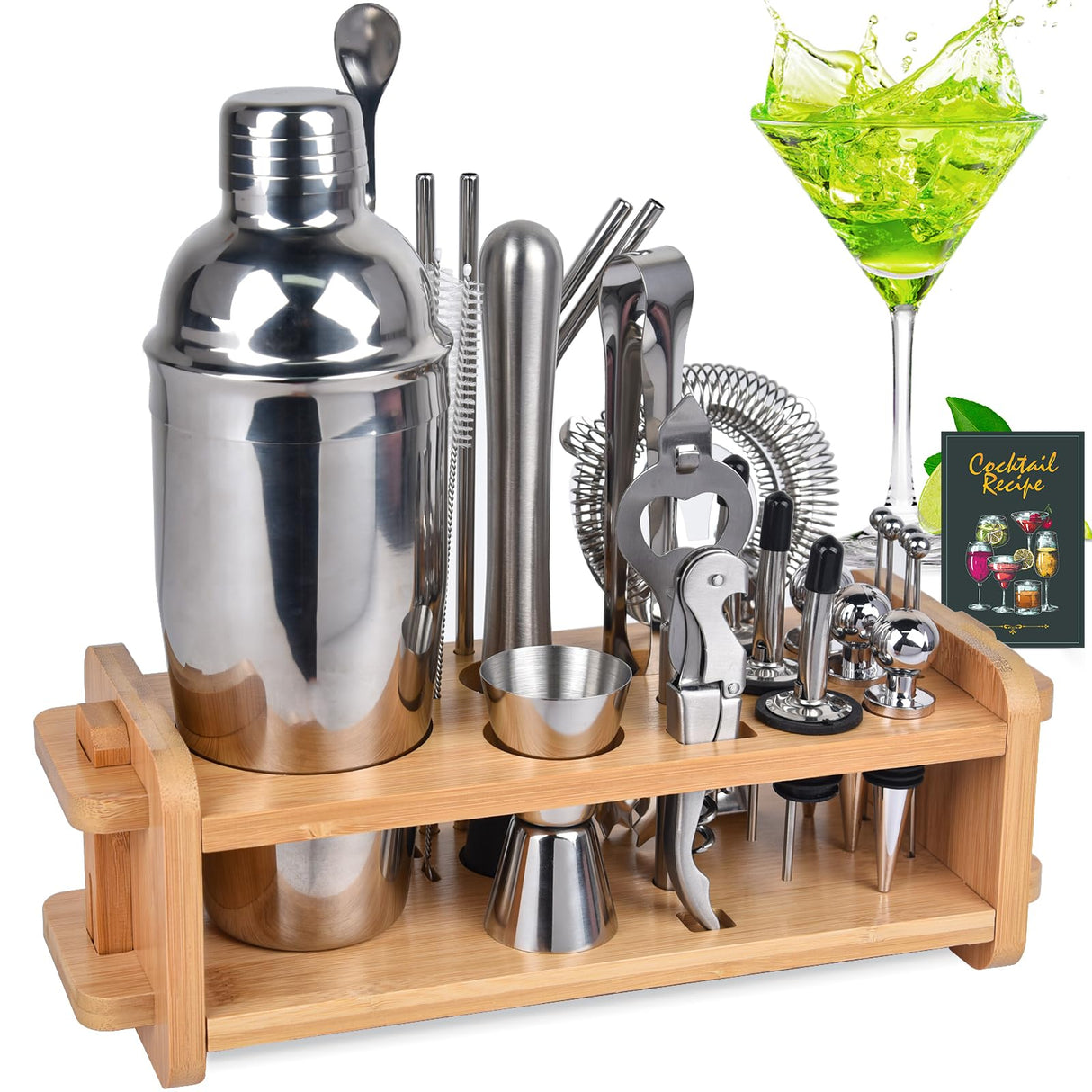 30pcs Mixology Bartender Kit with Stand, 25oz Bar Set Cocktail Shaker Set