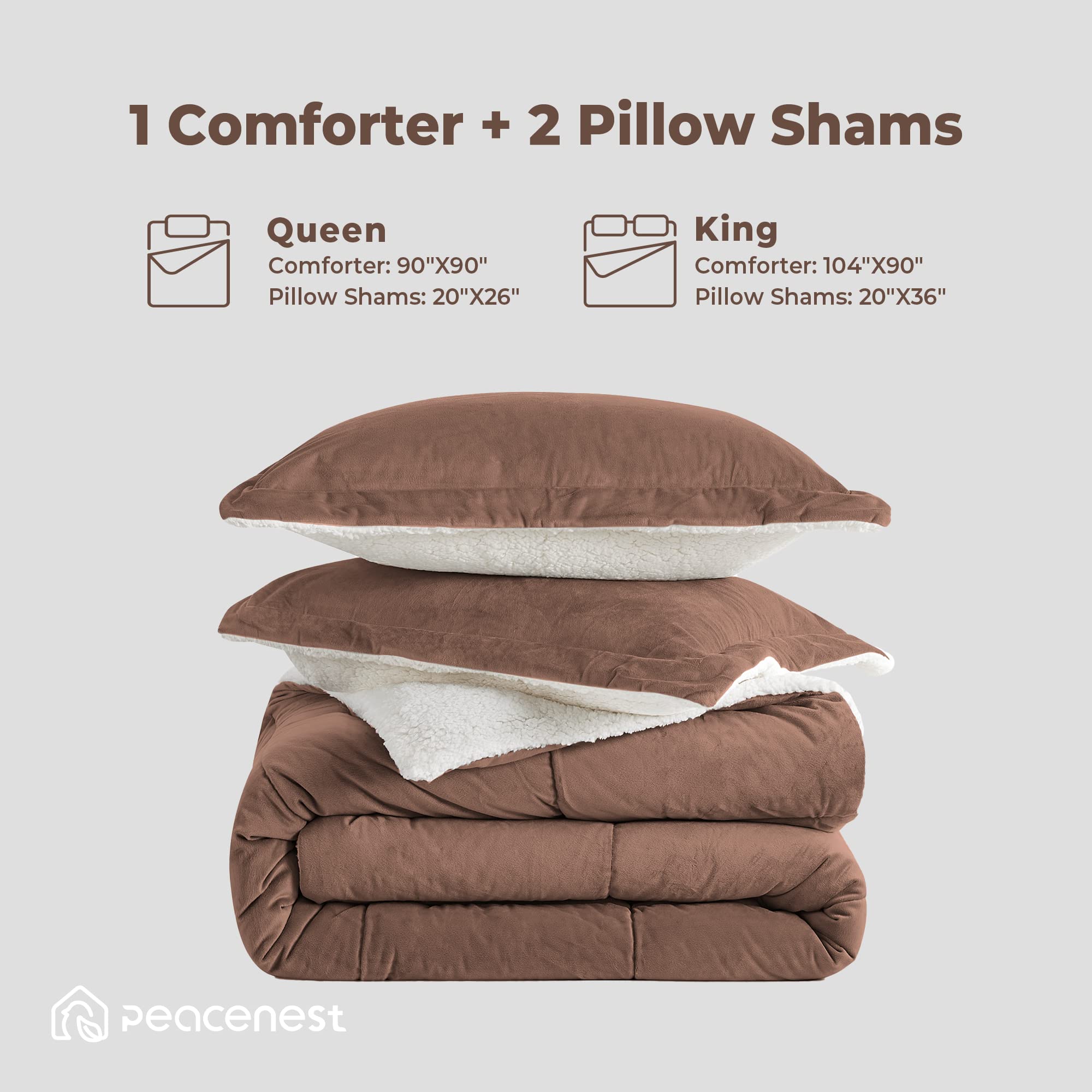 Sherpa Comforter Set Queen, Winter Warm Comforter Queen Size Ultra Soft Fuzzy Plush