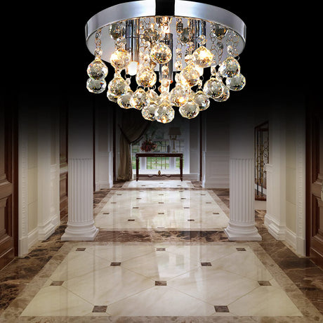 Modern Round Crystal Chandelier Ceiling Light,3 Light Crystal Flush Mount Small