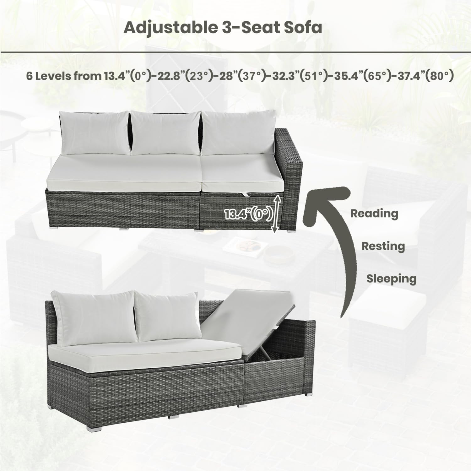 AEDNX Wicker Outdoor Patio Furniture Set with Storage, 6 Piece Patio Sofa Set with Ottoman Stool, Patio Conversation Sets Comforatable for Garden Yard (Grey Wicker and Beige Cushion, One Size)