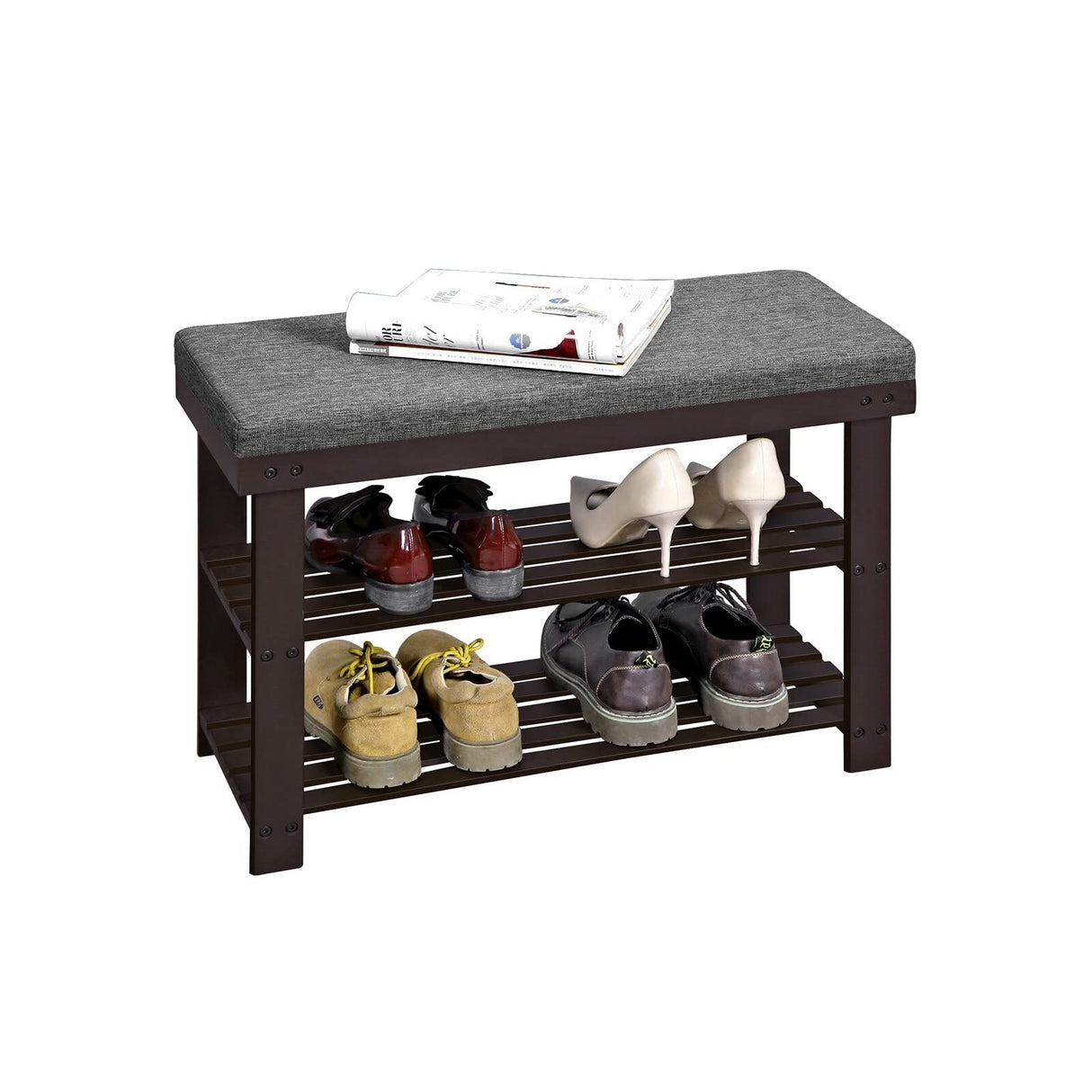 Bamboo Shoe Bench 2-Tier Rack Stable Organizer for Entryway Living Room Brown Solid