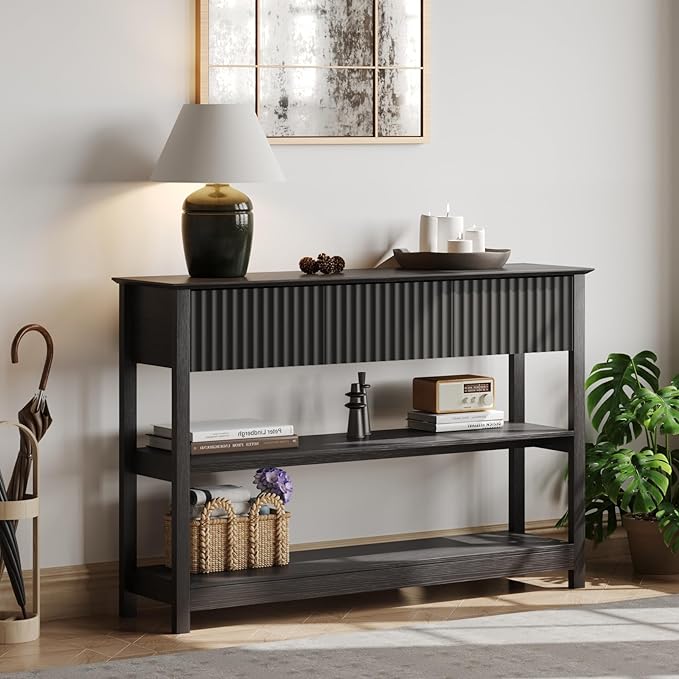 47" Fluted Console Table with 3 Drawers, Narrow Long Entryway Tables