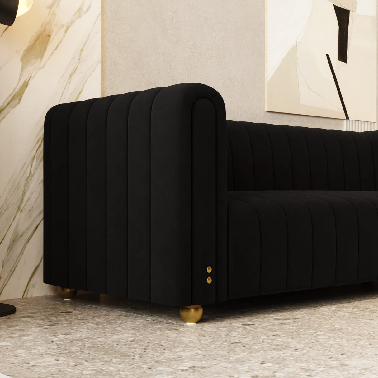 81" Black Velvet Sofa Mid Century Modern Couch for 3 Person Chesterfield Tufted Velvet Couches for Living Room