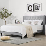 Bed Frame with Headboard Upholstered Button Tufted Platform Mattress Foundation