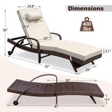 Outdoor Lounge Chairs Set of 2 Beach Wicker Chaise Lounge with Wheels, Cushion