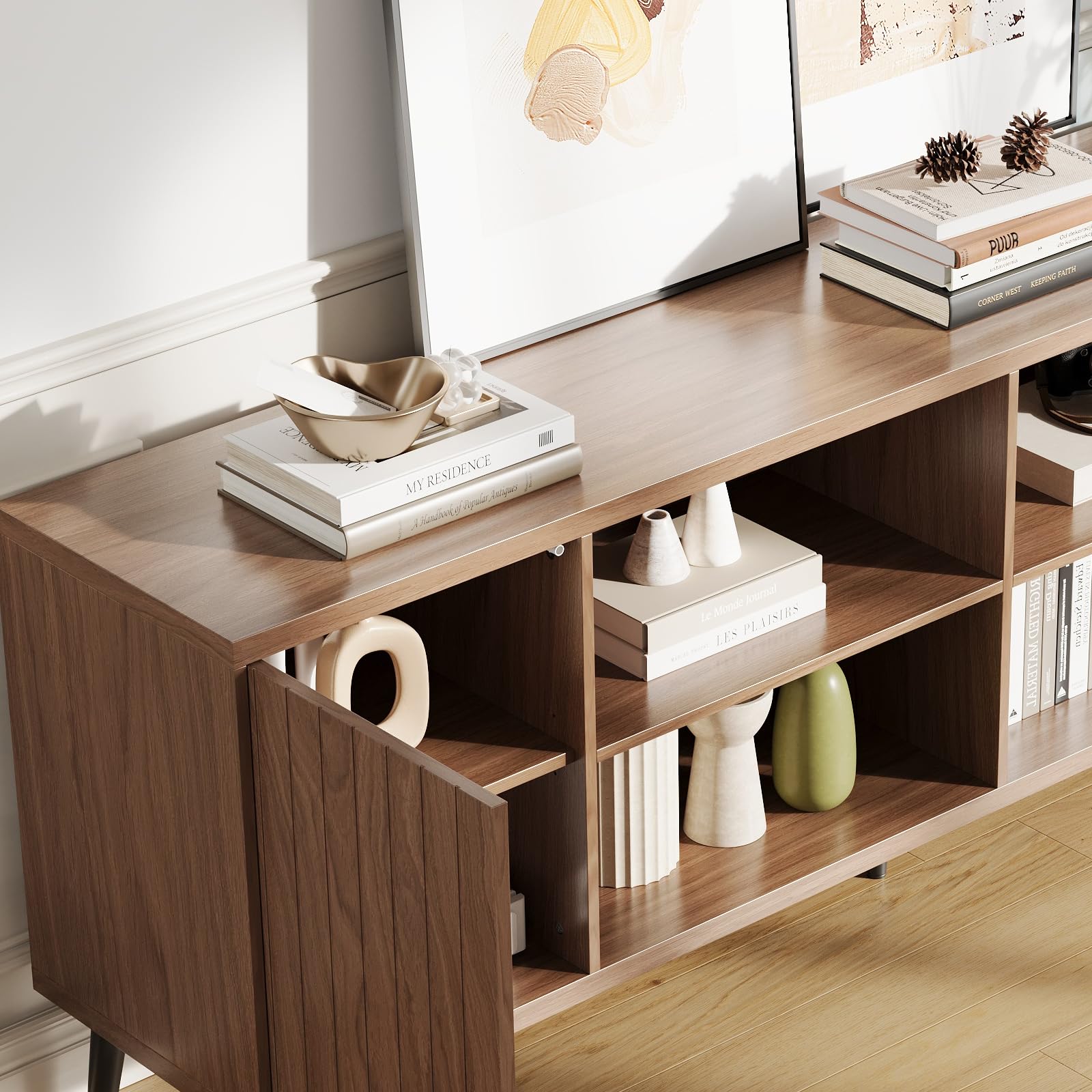 70" Fluted TV Stand with Adjustable Storage Shelves