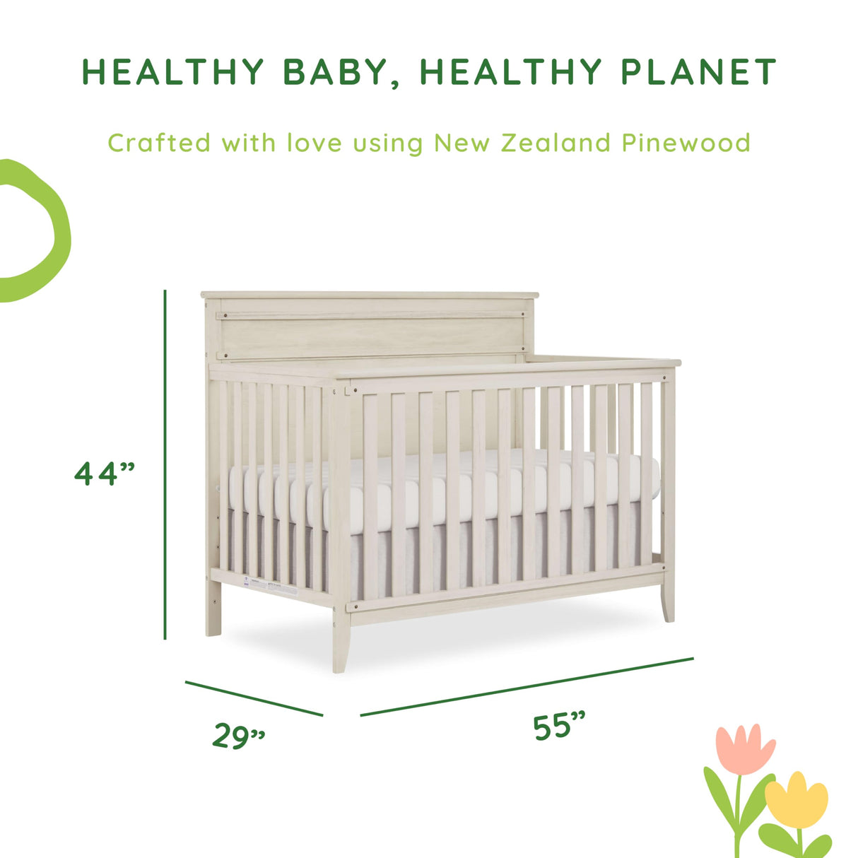 Bayfield 5-in-1 Convertible Crib in Glazed Brush White, JPMA, and Greenguard Gold