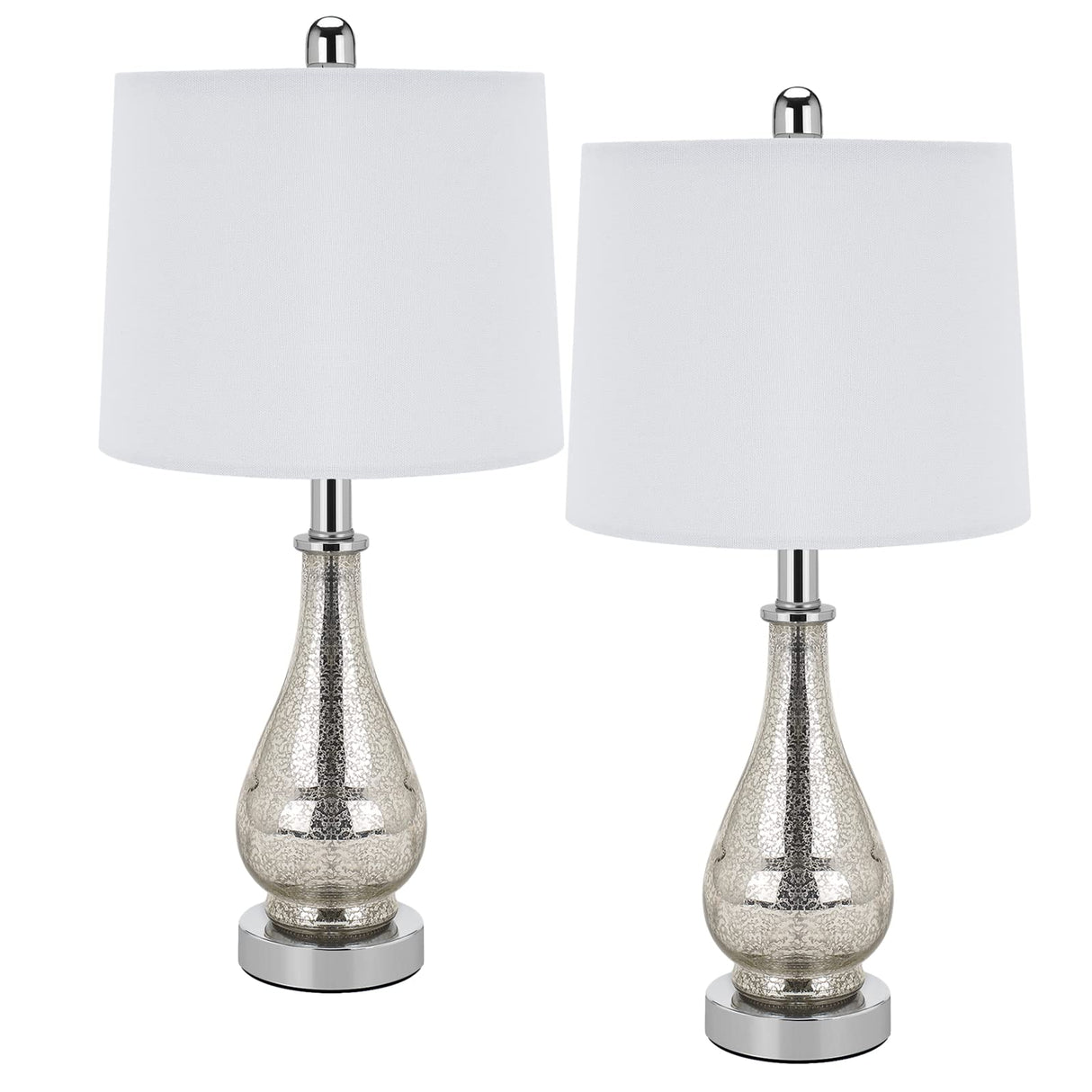 Glass Table Lamps Set of 2, Modern 23.5” High Silver Mercury Glass