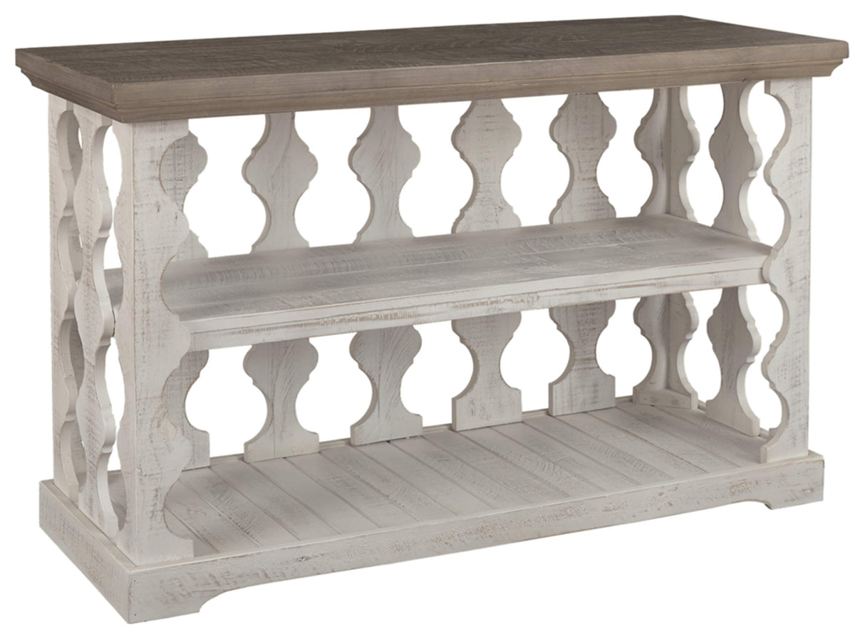 Havalance Farmhouse Sofa Table with 2 Fixed Storage Shelves, Gray & White