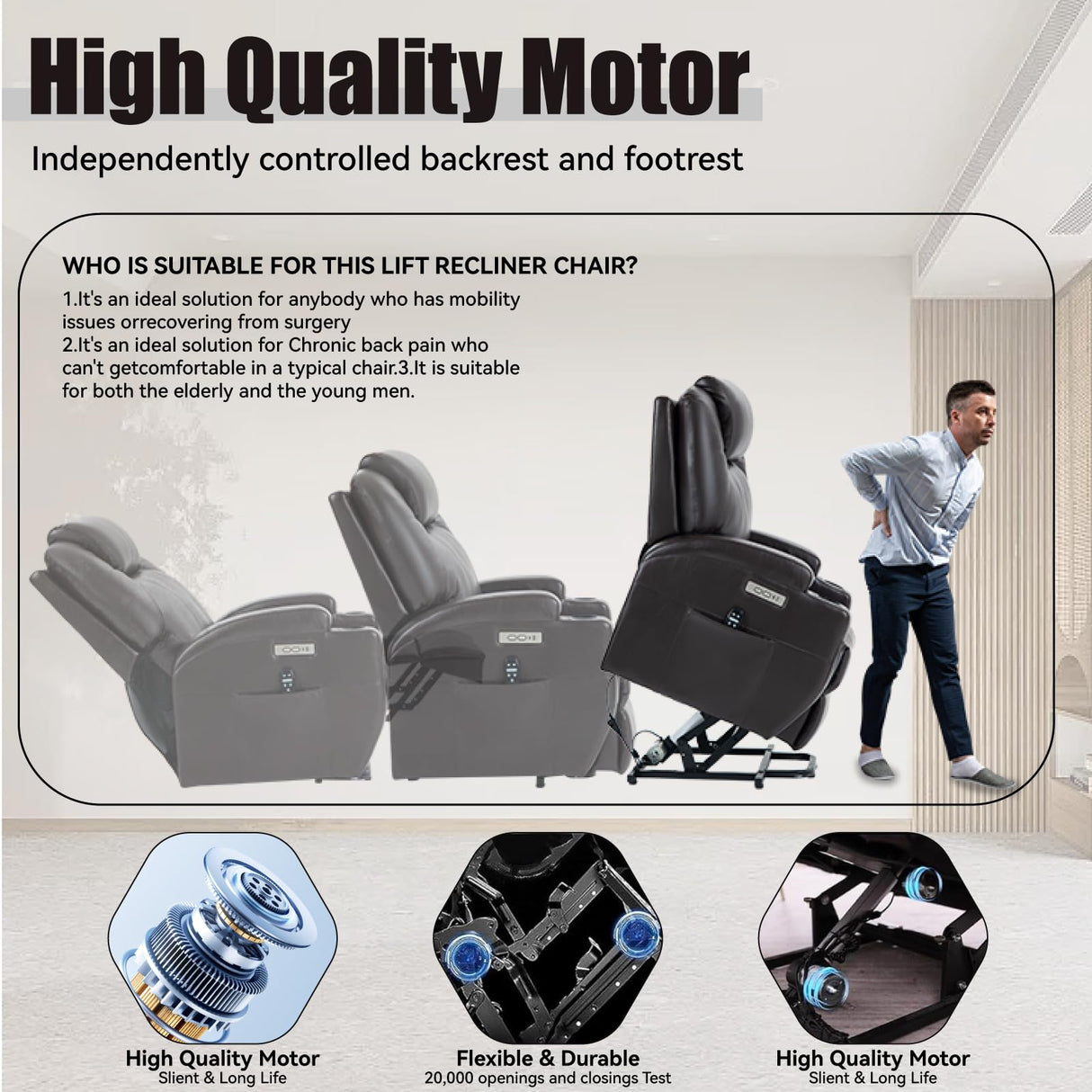 Power Lift Chair for Elderly,PU Leather Electric Recliner w/Massage and Heating