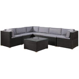 7 Pieces Outdoor Patio Furniture Set, PE Rattan Wicker Sofa Set