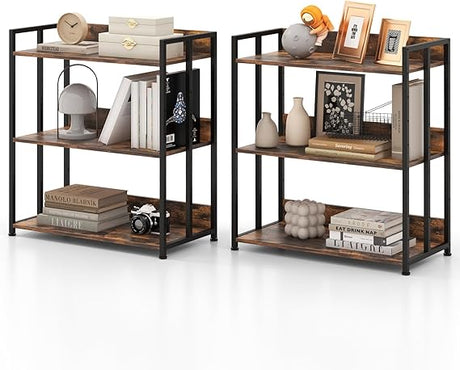 Industrial 3-Tier Bookshelf, Freestanding Bookcase with Adjustable Shelves